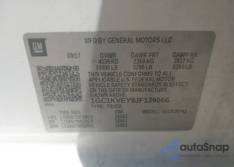 2018 Chevrolet Silverado K2500 Heavy Duty Lt z USA, uszkodzony, nr VIN 1GC1KVEY9JF139066